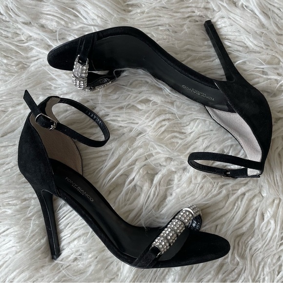 Tony Bianco Black Kid Suede Crystal Embellished Stiletto Krysta Heels EUC Size 8 - Picture 3 of 11